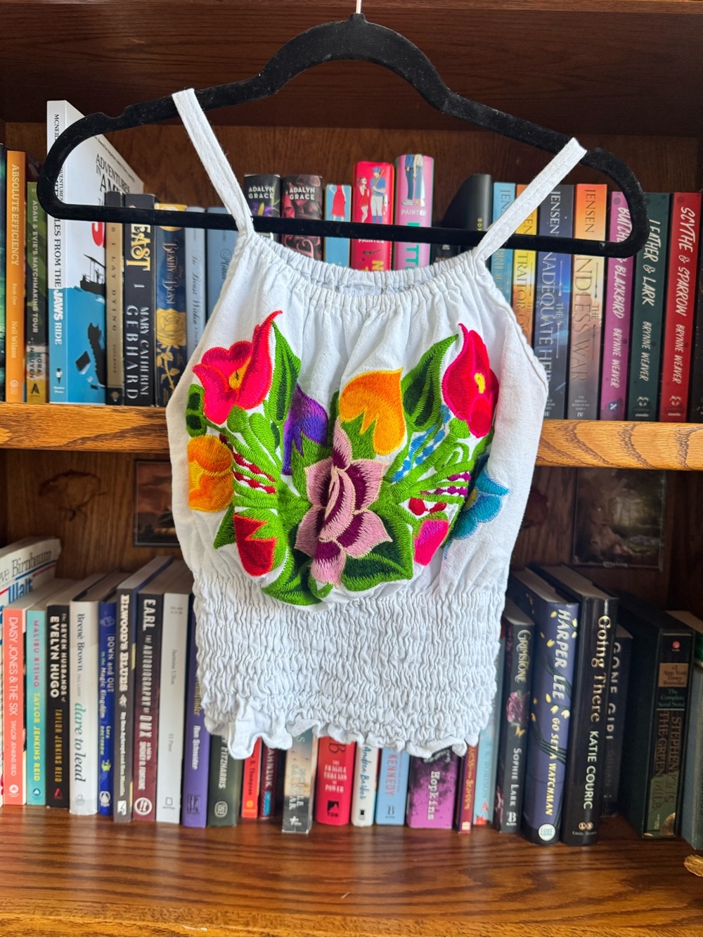 White Embroidered Floral Tank Top